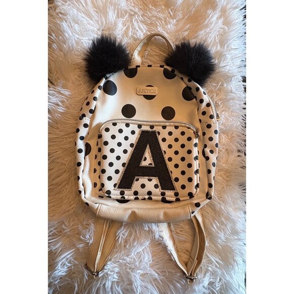 A Signature Justice Kids Backpack With Polka Dots & Furry Ears - Picture 1 of 14